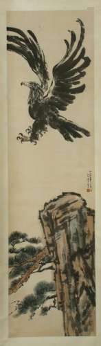 CHINESE SCROLL PAINTING OF EAGLE IN SKY