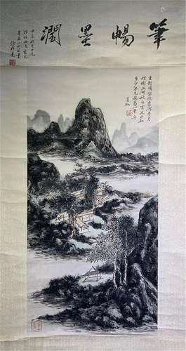 CHINESE SCROLL PAINTING OF MOUNTAIN VIEWS WITH