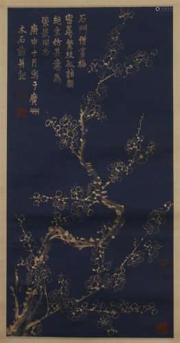 CHINESE SCROLL PAINTING OF PLUM BLOSSOMMINGS WITH