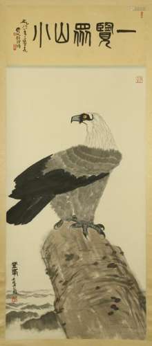 CHINESE SCROLL PAINTING OF EAGLE ON ROCK WITH