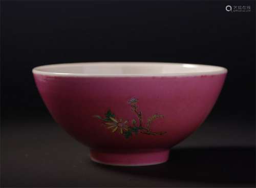 CHINESE PORCELAIN RED GLAZE FAMILLE ROSE FLOWER BOWL