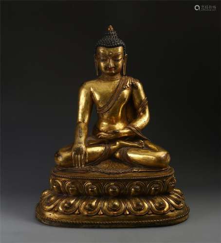 CHINESE GILT BRONZE SEATED SAKAYMUNI