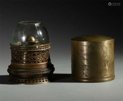 CHINESE BRONZE MOUNTAIN VIEWS OIL LIGHTER