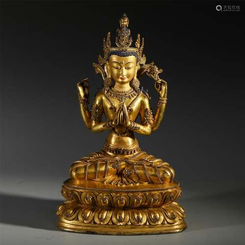 CHINESE GILT BRONZE SEATED GUANYIN