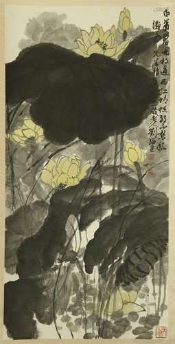 CHINESE SCROLL PAINTING OF LOTUS