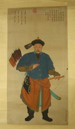 CHINESE SCROLL PAINTING OF WARRIOR