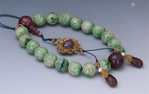 CHINESE JADEITE BEAD BUDDHIST BRACELET