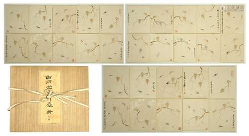 THIRTY PAGES OF CHINESE ALBUM PAINTING OF INSECT AND