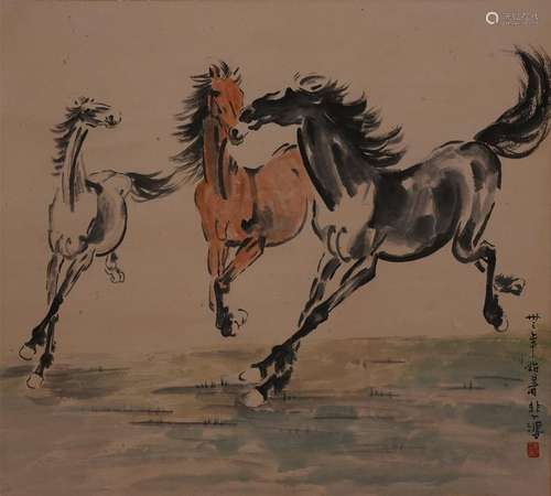 CHINESE SCROLL PAINTING OF HORSE