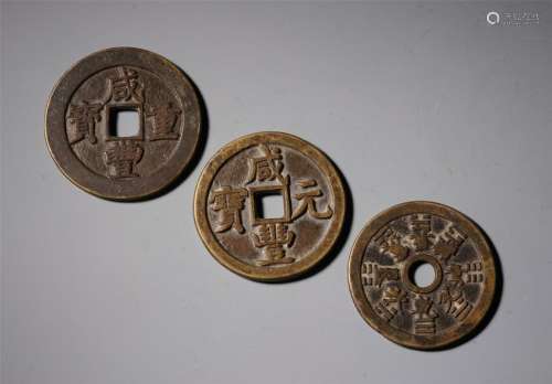THREE CHINESE BRONZE COINS QING DYNASTY