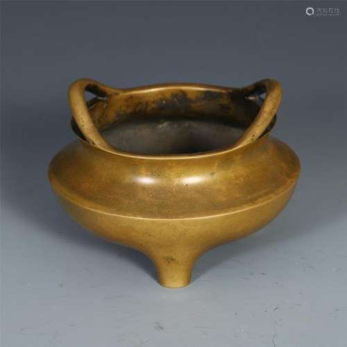 CHIENSE BRONZE TRIPLE FEET CIRCLE HANDLE CENSER