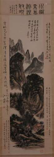 CHINESE SCROLL PAINTING OF MOUNTAIN VIEW WITH