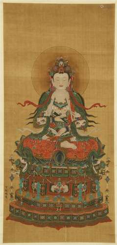 CHINESE SCROLL PAINTING OF SEATED BUDDHA