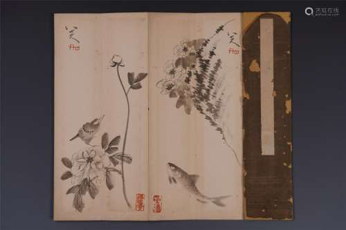 SIX PAGES OF CHINESE ALBUM PAINTING OF BIRD AND LOTUS