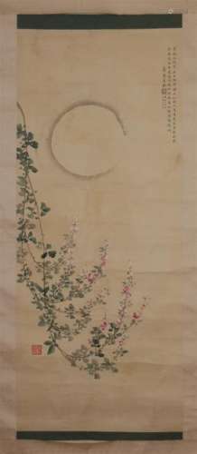 CHINESE SCROLL PAINTING OF FLOWER UNDER MOON