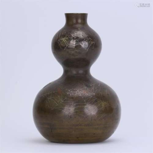 CHINESE SILVER INLAID BRONZE DOUBLE GOURD VASE