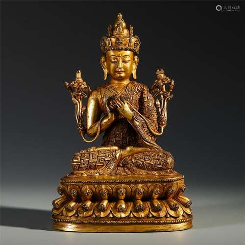 TIBETAN GILT BRONZE SEATED BUDDHA