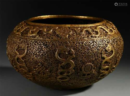 CHINESE GILT BRONZE DRAGON WATER POT