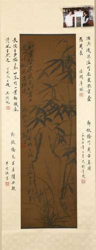 CHINESE SCROLL PAINTING OF BAMBOO WITH CALLIGRAPHY