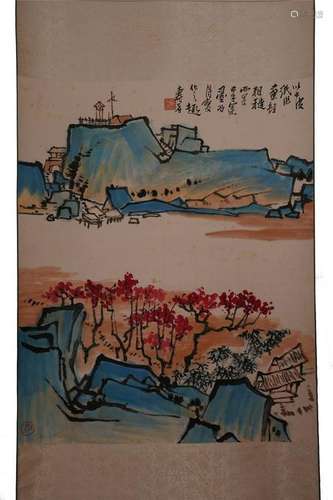 CHINESE SCROLL PAINTING OF MOUNTAIN VIEWS