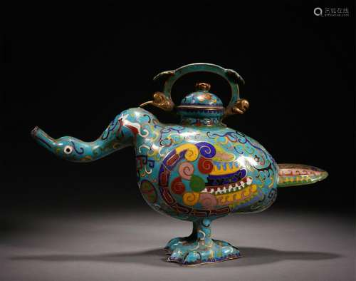 CHINESE CLOISONNE DUCK SHAPED INCENSE CAGE