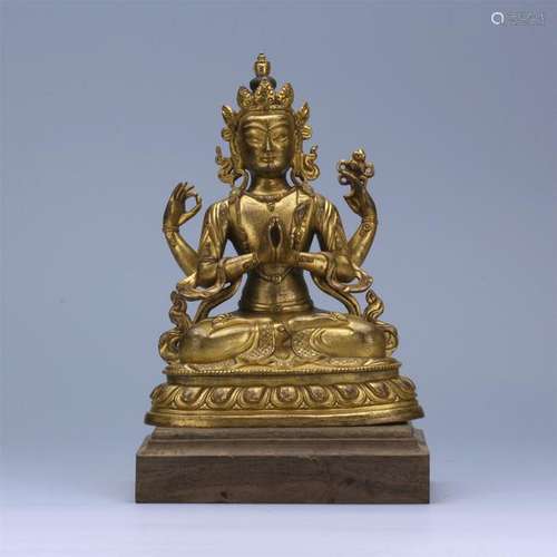 CHINESE GILT BRONZE SEATED BUDDHA