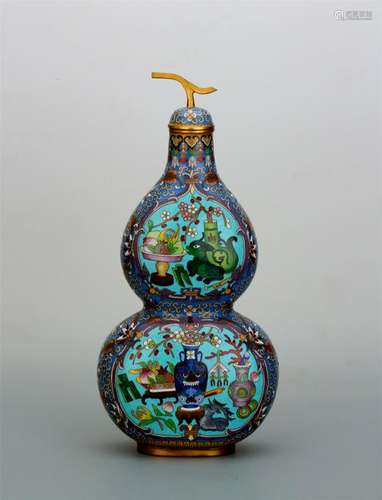 CHINESE CLOISONNE FLOWER IN VASE DOUBLE GOURD VASE