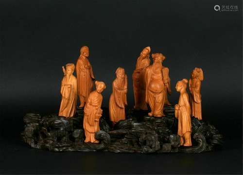 CHINESE BOXWOOD EIGHT IMMORTALS TABLE ITEM