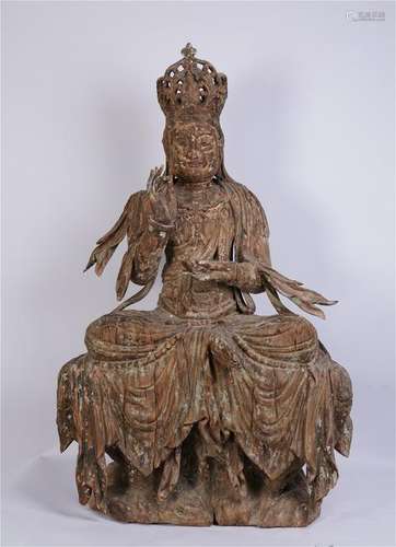 CHINESE WOOD CRAVED SEATED GUANYIN