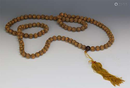 CHINESE GILT SILVER AGALWOOD BEAD BUDDHIST NECKLACE