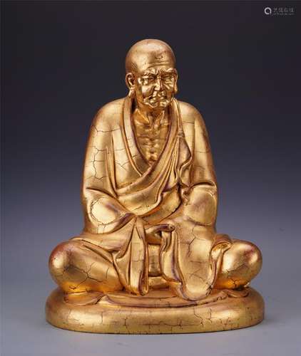 CHINESE GILT BRONZE SEATED LOHAN