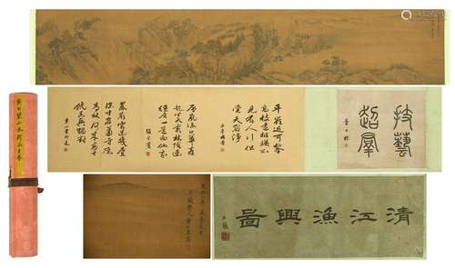 CHINESE HAND SCROLL PAINTING OF MOUNTAIN VIEWS WITH