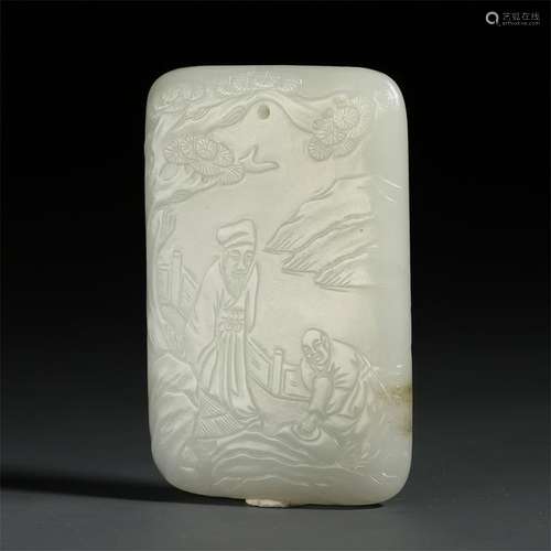 CHINESE WHITE JADE FIGURE SQUARE PLAQUE