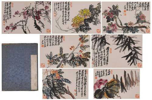 TEN PAGES OF CHINESE ALBUM PAINTING OF FLOWER WITH