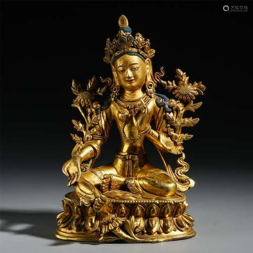 CHINESE GILT BRONZE SEATED GUANYIN