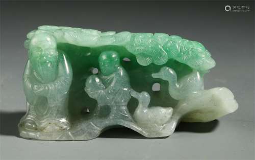 CHINESE JADEITE MAN WITH GOOSE TABLE ITEM