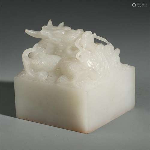 CHINESE WHITE JADE DRAGON SEAL