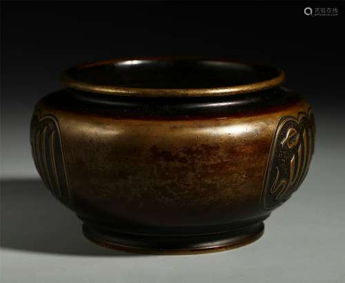 CHINESE BRONZE ARABIC CHARACTER ROUND CENSER