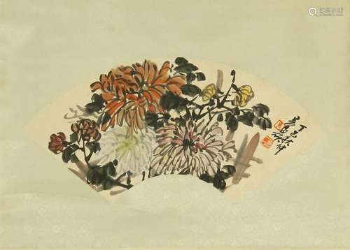 CHINESE FAN PAINTING OF FLOWER