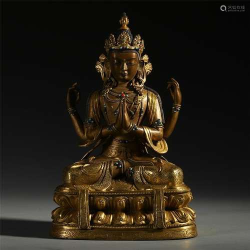 CHINESE GILT BRONZE SEATED GUANYIN