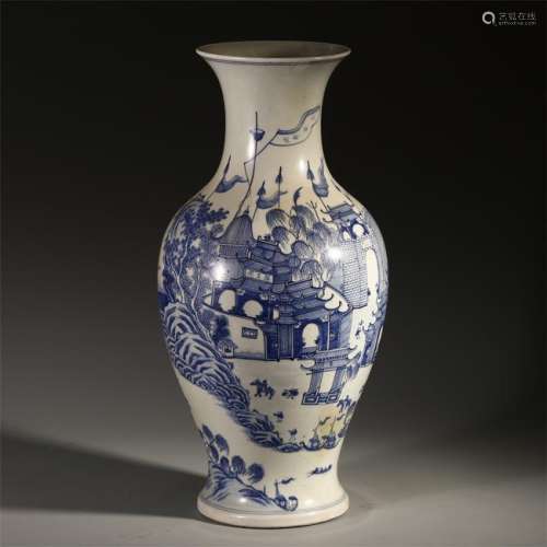LARGE CHINESE PORCELAIN BLUE AND WHTIE FIGURES AND