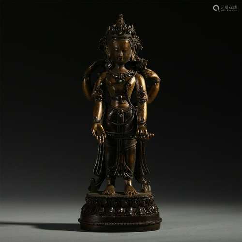 CHINESE BRONZE STANDING FOUR ARM GUANYIN