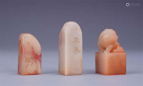 THREE CHINESE SOAPSTONE BEAST SEALS