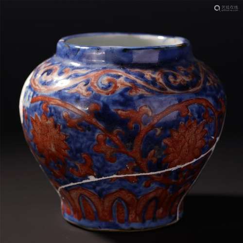 CHINESE PORCELAIN BLUE AND WHITE RED UNDER GLAZE WATER