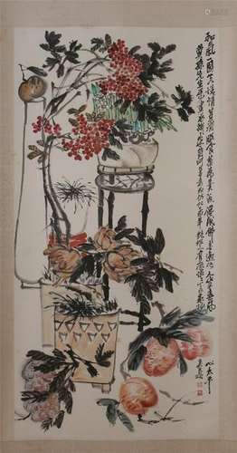 CHINESE SCROLL PAINTING OF FLOWER IN VASE