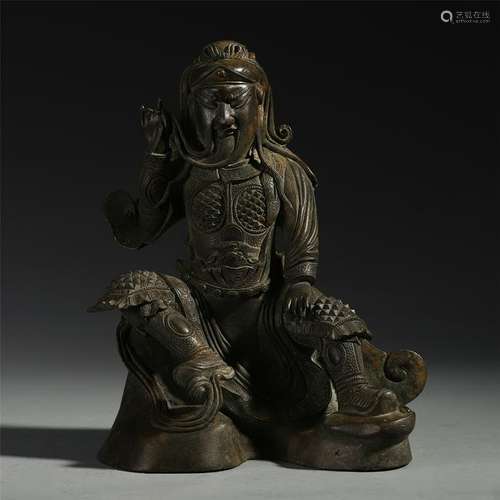 CHINESE BRONZE SEATED WARRIOR