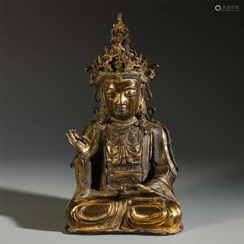 CHINESE GILT BRONZE SEATED GUANYIN