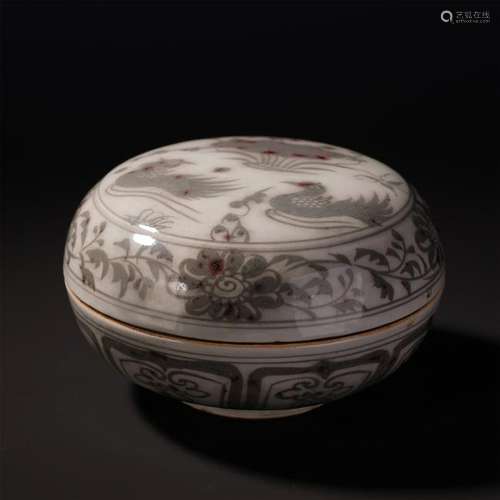 CHINESE PORCELAIN RED UNDER GLAZE FLOWER LIDDED BOX