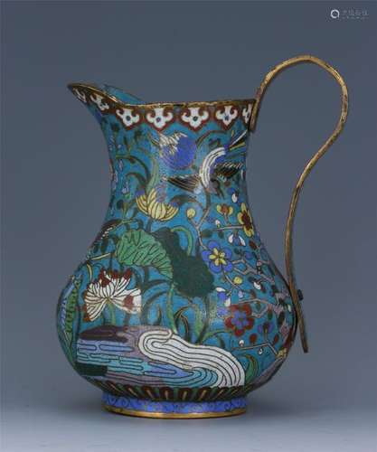 CHINESE CLOISONNE BIRD ANF FLOWER HANDLE KETTLE