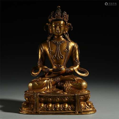 CHINESE GITL BRONZE SEATED BUDDHA